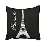 Emvency Decorative Throw Pillow Cover Square Size 16x16 Inches Black and White Eiffel Tower Paris...