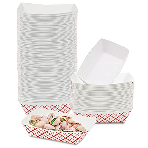 [250 Pack] 0.25 lb Red and White Paper Food Trays - Grease Resistant Paperboard Boat Basket, Disposable Serving Containers Appetizers Desserts Sampling Portion Fast Food Parties Fairs Picnics Carnival
