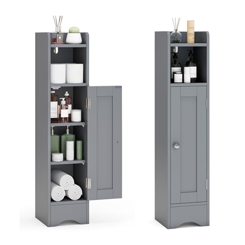 COSTWAY Toilettenschrank, Badschrank schmal, Badezimmerschrank mit offenem...