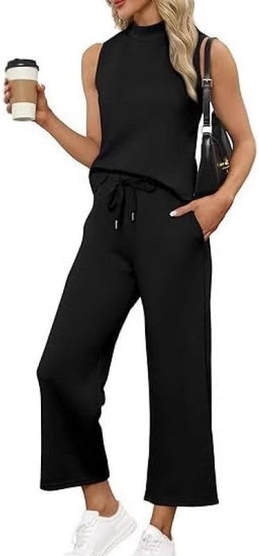 Women Vest Top Cropped Wide Leg Pants Casual Summer Set