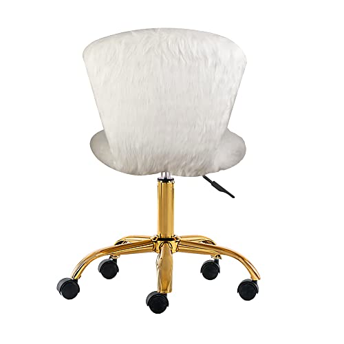 Gia Mid-Back Adjustable Swivel Vanity Chair, Faux Fur White #TOP4
