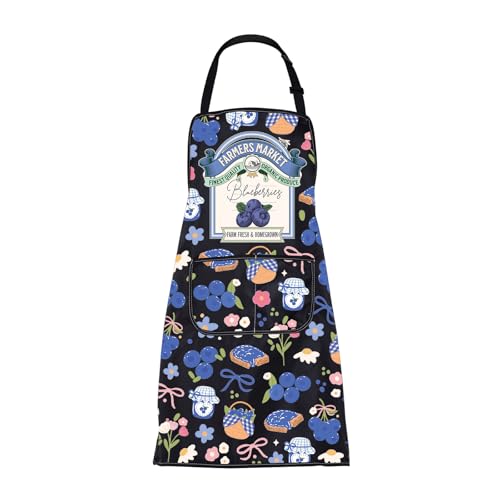 MEIKIUP Blueberries Apron Blueberry Lover Gift Blueberry Cooking Aprons with Pockets Blueberries Fruit Farmer Gardening Apron (Blueberry Apron-UK)