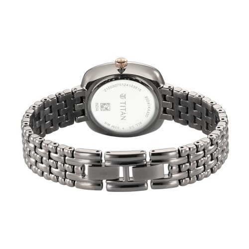 Image of Titan Aura Phase Quartz Analog Grey Dial Black Stainless Steel Strap Watch for Women-95241KM02