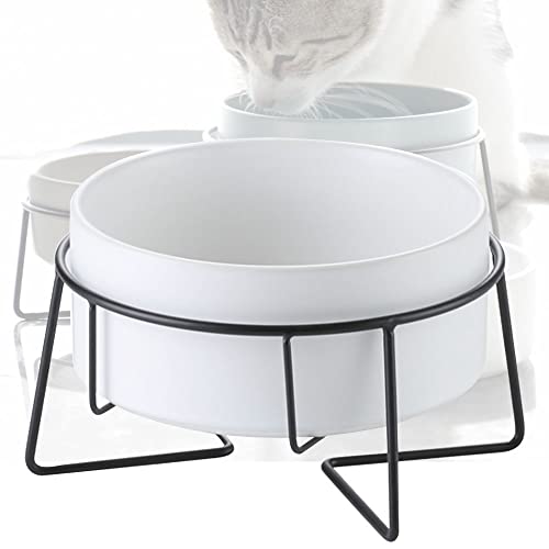 SUGGEST 猫用 食器 スタンド付き 選べるカラー セラミック製 食洗機対応 陶磁器 ペット フード ボウル 餌入れ 浅広口 400ml ネコ かわいい おしゃれ ペット用 (ホワイト)