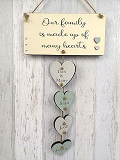 MadeAt94 Our Family Wooden Hanging Sign Personalised Name Home Wall Decoration for Living room Bedroom Kitchen