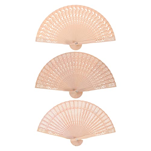 3 Pieces Eventail Bois Ventilateur Pliant Chinois avec Différents Motifs évidéS Ventilateur Vintage pour Mariage Fournitures de Fete Cover