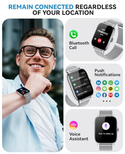 Image of Smart Watch for Women Men- Answer /Make Call, IP68 Waterproof Fitness Tracker with Sleep Monitor,Smartwatch for Andriod iPhone Compatible (Silver Case w /Starlight & Siliver Milanese Band, 1.91)