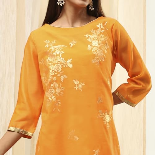 Image of BIBA Women Orange Poly Chanderi Dress