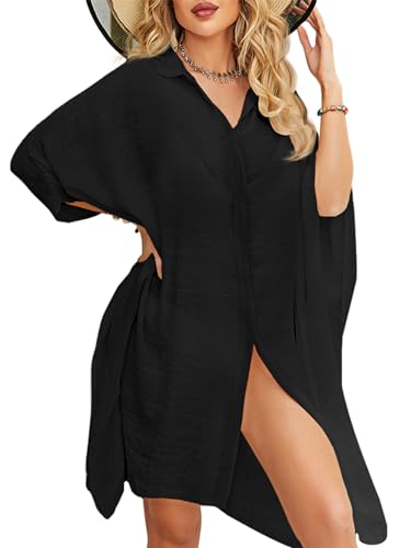 Chalier Womens Loose Bathing Suit Cover Ups, Beach Swimwear Button Down Shirt Dress...