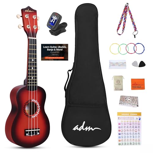 ADM Juego de ukelele soprano para niños y principiantes, kit de iniciación de ukelele con bolsa,...