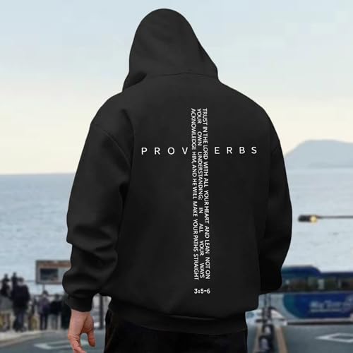 Proverbs Christian Hoodies for Men Quarter Zip Religious Faith Cross Bible Verse Letter Graphic Hooded Sweatshirts3