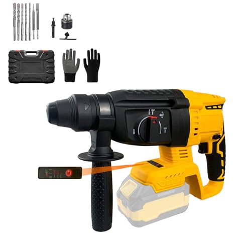 Akku Bohrhammer, Bürstenloser Bohrhammer Kompatibel mit Makita 18V Akku, 4 Modi & Stufenlose Drehzahlregelung, Akku Schlagbohrmaschine mit 7 Stück Bohrern für Heimgebrauch und Bauarbeiten (ohne Akku)
