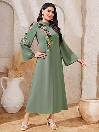 SHEIN Najma Floral Embroidery Mock Neck Trumpet Sleeve Dress, M1506229,  Mint Green, S: Buy Online at Best Price in UAE - Amazon.ae