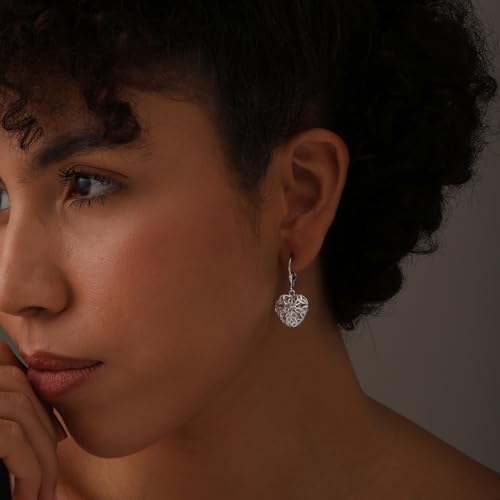 Image of LeCalla 925 Sterling Silver BIS Hallmarked Filigree Heart Drop Earrings Leverback Infinity Celtic Knot Drop Dangle Earring for Women
