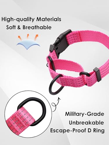 Image of Martingale Dog Collar, Reflective No Pull with Buckle, Pink, S | Escape Proof without choking ,Training Collar with Quick Release Buckle, Adjustable Heavy Duty Nylon collars for S M L Dogs