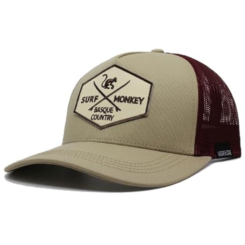 Surf Monkey | Gorra tipo Trucker Origins Beisbol Ajustable - Algodón orgánico - Talla única (FR/ES, Letras, Talla única, Beige/Granate)