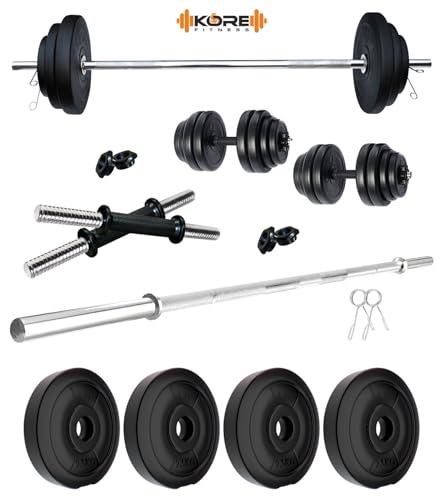Image of Kore PVC 10 Kg Home Gym Set with One 3 Ft Straight Rod and One Pair Dumbbell Rods, Multicolour