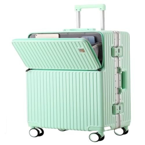 Suitcase Front Opening Aluminum Frame Trolley Case With Lockbox Business Suitcase Dry And Wet Double Layer Separation Luggage(Green)