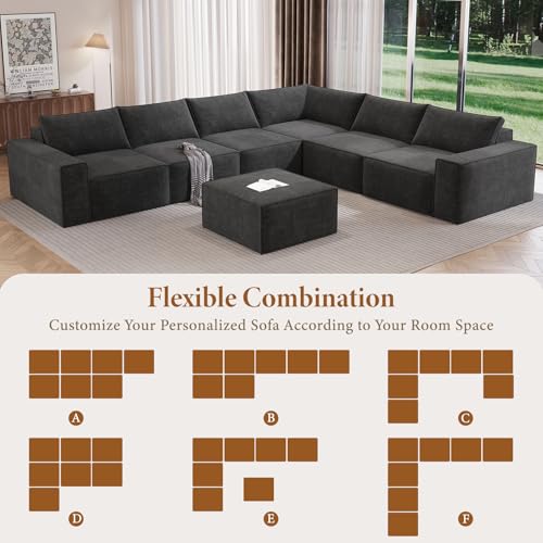 Image of Vesgantti 143.7 inch Oversized Boneless Couch, Modern 7 Seater Modular Sectional Sofa with Deep Seat, Convertible Chenille Cloud Couches for Living Room, No Assembly Required, Dark Grey