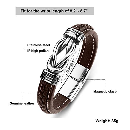 Mens Leather Bracelet,Braided Leather Wristband Cuff Bracelets Stainless Steel Clasp,Jewellery Gift for Men3