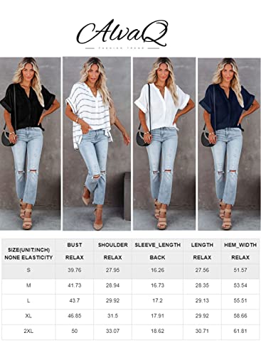 Alvaq Women Blouses Summer Short Sleeve V Neck Loose Casual Stripe Tunic Shirts Tops Large #TOP5