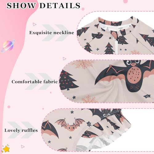 ALAZA Black Bat Star Pine Tree Christmas Girls One Piece Swimsuit Long Sleeve Rash Guard Swimsuits UV 50+ Swimwear Zipper4