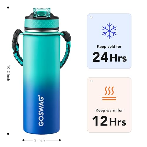 Image of GOSWAG 24oz Insulated Stainless Steel Travel Water Bottle, 2 Lids