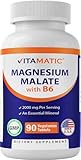 Vitamatic Magnesium Malate 2000mg per Serving - 90 Vegetarian Tablets - Added B6 for Maximum Absorption - Supports Muscle, Joint, and Heart Health*