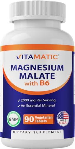 Vitamatic Magnesium Malate 2000mg per Serving - 90 Vegetarian Tablets - Added B6 for Maximum Absorption - Supports Muscle, Joint, and Heart Health*