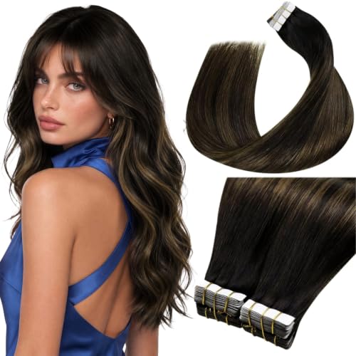 Image of LaaVoo Balayage Tape in Hair Extensions Human Hair Brown Hair Extensions Tape in Balayage Darkest Brown to Light Brown Human Hair Tape in Extensions Silky Straight Hair 22inch 100g 40pcs