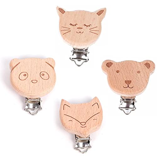 Clip Madera para Chupete, 4PCS Pinzas Chupete, Chupetero Madera, Pinzas Para Chupeteros Clips Bebe, Clip Chupeter Enganche, Portachupetes Bebe Personalizado Niña