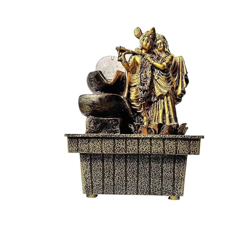 Image of GTC Beautiful Krishna and Radha Home Indoor Fountain Show Piece for Home Decorative Home Gifts for Drawing Room Waterfall Decorative Item with Crystal Ball and Mini Water Pump Polystone (1729)