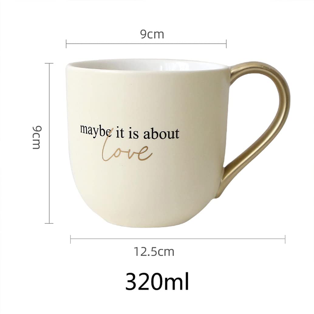 Nowoczesny ceramiczny kubek do kawy, ceramiczny kubek ze złotym uchwytem, porcelanowe kubki do kawy i herbaty, prezent dla miłośników kawy herbaty dla kobiet do biura, do kuchenki mikrofalowej i zmywarki A-320 ml