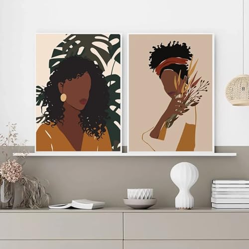Art africain abstrait sur toile premium : peinture minimaliste femme afro 80x110cm