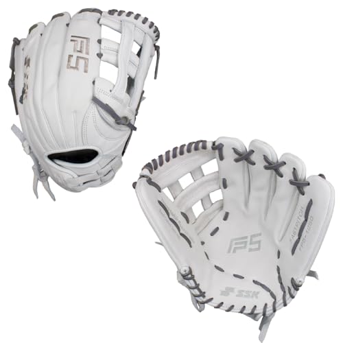 SSK FP5 Fastpitch Softball Glove – Infield - Outfield - Pitcher – 11.5”-11.75”-12”-12.25”-12.5”-12.75”-13”– Right & Left Hand Throw (White/Grey-H Web, 12.5" - Right Hand Throw)