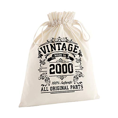 Bang Tidy Clothing 21st Birthday Gift Bags - Large Medium Small - Eco Friendly Gifts - 100% Organic Cotton Drawstring Presents Bag for Him Her - Vintage Original Parts 2000