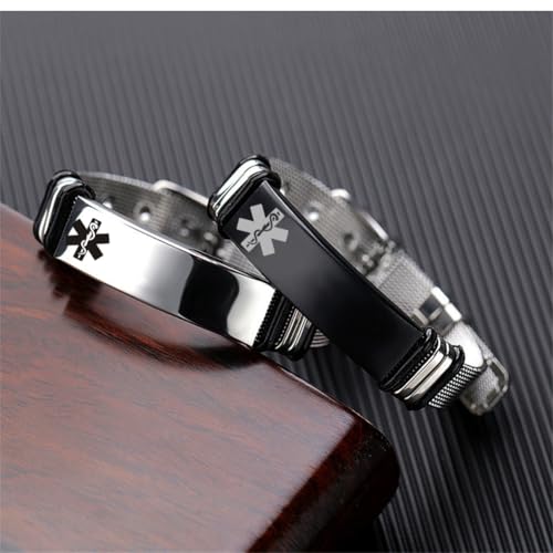 2 Packs Medical Alert ID Bracelet for Men Women,Custom Name ICE Engraved Identification Bracelets Adjust Mesh Chain Wristband Emergency Awarenes Jewelry for Diabetic Autism Allergy Epilepsy3