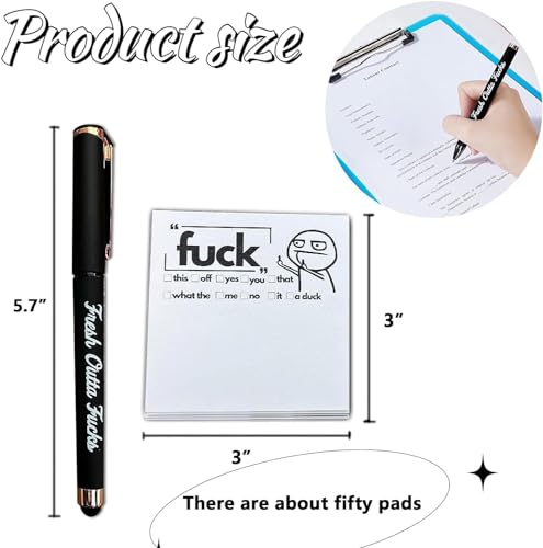 Bafiwu Fresh Outta Fucks Pad and Pen, Funny Pens Funny Sticky Notes Office Supplies,Desk Accessories for Friends Funny Christmas Gifts for Men Women (Black)