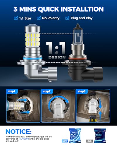 Image of Marsauto 9006 LED Fog Light Bulbs or DRL, 10,000 Lumens 6000K White, 48 Chips Fog Lights, 9006 Led Bulb 1:1 Mini Size 9006 Led Fog Lights, 360 Full Illumination, Side Marker Lights