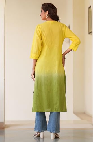 Image of Janasya Women's Pure Cotton Chikankari Embroidered Straight Kurta