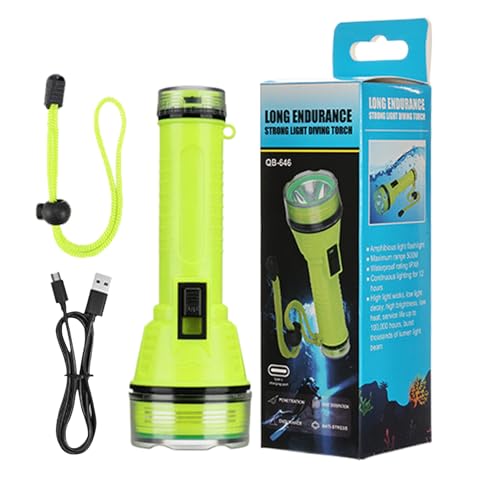 Linterna de buceo de buceo: antorcha de iluminación de buceo de 200 metros impermeable con correa | Luz submarina recargable para buceo nocturno, antorcha impermeable de alta luz para la exploración d