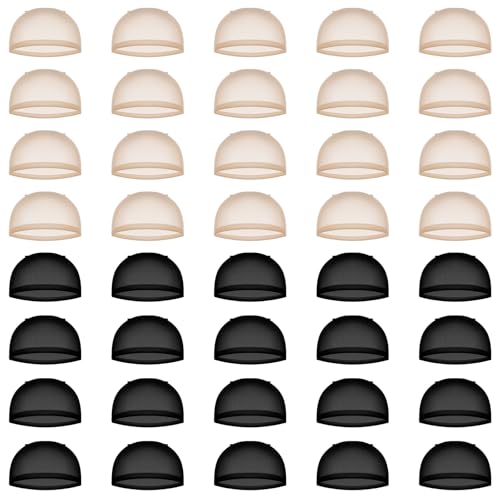 Wanmu 40 Pcs Wig Cap, Nylon Stocking Wave Caps, Stretchy Lightweight Stocking Wig Caps for Men Women Adult (Skin Color, Black)