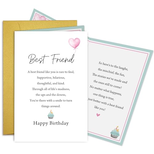 Oamiolek Heartfelt Best Friend Birthday Card for Him Her, Poem Birthday Card for Bestie, Friend Like You Is Rare To Find