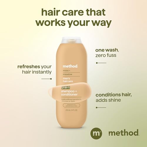 Image of Method men 2-in-1 Shampoo and Conditioner, Moss + Meadow, 14 Fl Oz (Pack of 12)