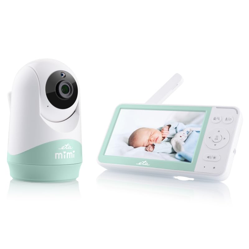 ETA Mimi - Vigilabebés con pantalla LCD de 5,0 pulgadas TFT 480 × 272 px, sistema de inclinación e inclinación, función de intercomunicación, detección de ruido y temperatura ambiente, modo noche y