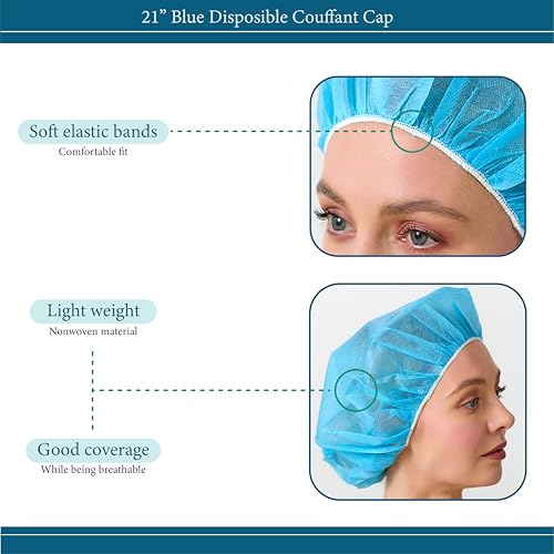 Filet à cheveux bouffant jetable bleu pour la manipulation alimentaire