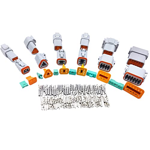 CNKF DT06&DT04 DT Connector Kit 2,3,4,6,8,12P Male&Female Automotive Electrical Waterproof Wire Connectors Plug 16-22AWG With 35 Terminals Pins for Car Motorcycle Truck Boat Scooter (Gray)