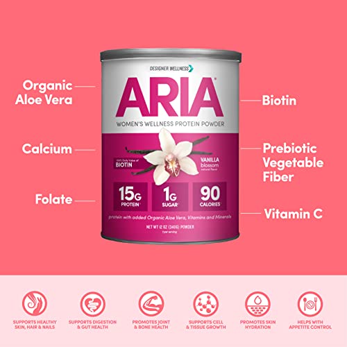 Designer Wellness, Aria, Women's Wellness Low Calorie Protein Powder with Biotin, Vitamin C and Organic Aloe, Vanilla, 12 oz - Thumbnail 4