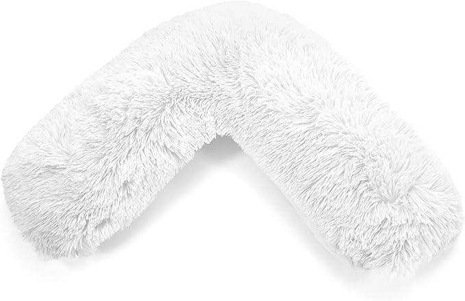 Bella Nights Teddy Cuddles V-Shaped Pillow With Case And Cuddles V Case Only – Soft Plush Fleece Neck Maternity & Orthopaedic Support (White, Teddy Cuddles V Pillow With Cover)
