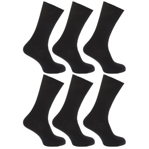 6 x Mens 100% Cotton LOOSE Wide Soft Top No NON ELASTIC Short mid calf SOCKS Sizes 6-11/11-13 Helps Diabetics Black/White/Lights/Darks (11-13 Bigfoot, Black)